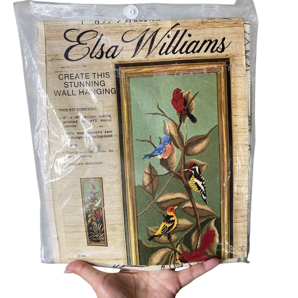 Elsa Williams Needlepoint CANVAS ONLY Wall Hanging Titled "Birds" Vintage RARE